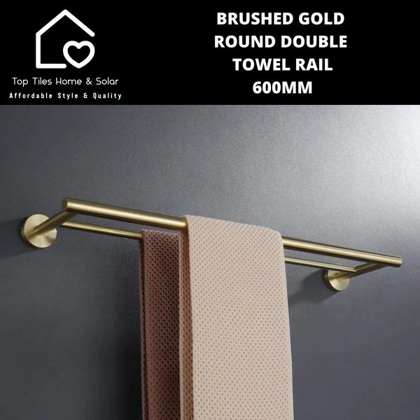 Brushed Gold Round Double Towel Rail - 600mm