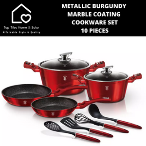 Metallic Burgundy Marble Coating Cookware Set - 10 Pieces