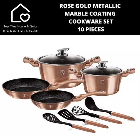 Rose Gold Metallic Marble Coating Cookware Set - 10 Pieces