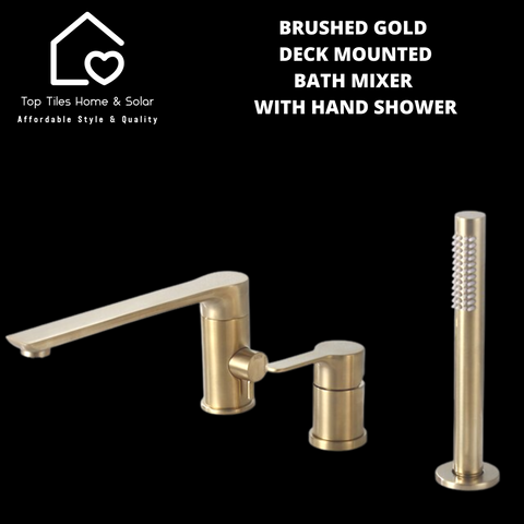 Brushed Gold Deck Mounted Bath Mixer With Hand Shower