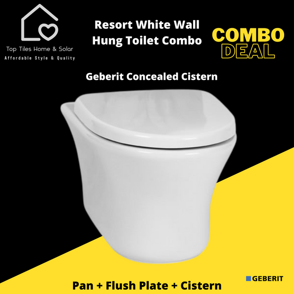 Resort White Wall Hung Toilet With Geberit Cistern & Flush Plate