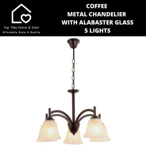 Coffee Metal Chandelier With Alabaster Glass - 5 Lights