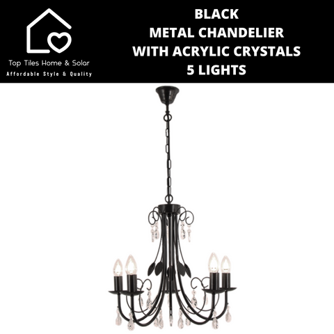 Black Metal Chandelier With Acrylic Crystals - 5 Lights