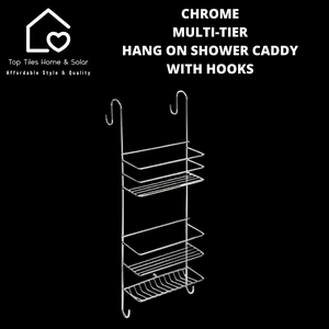 Chrome Multi-Tier Hang On Shower Caddy With Hooks