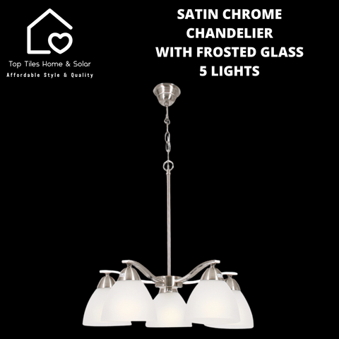 Satin Chrome Chandelier With Frosted Glass - 5 Lights