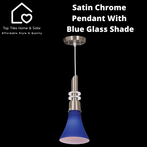 Satin Chrome Pendant With Blue Glass Shade