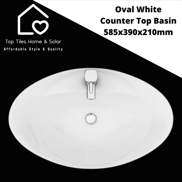 Oval White Counter Top Basin - 585x390x210mm