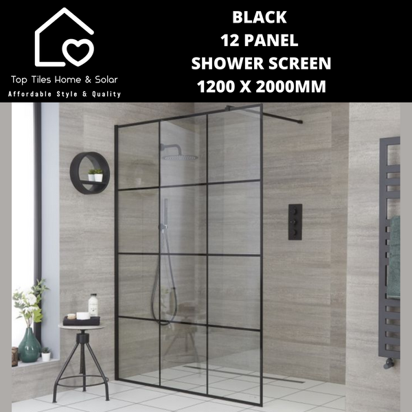 Black 12 Panel Shower Screen - 1200 x 2000mm