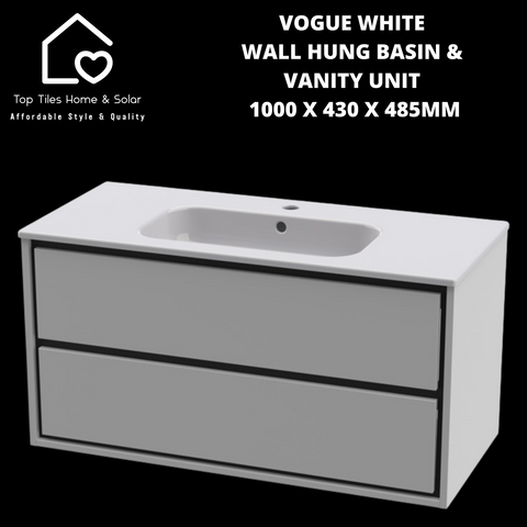 Vogue White Wall Hung Basin & Vanity Unit - 1000 x 430 x 485mm