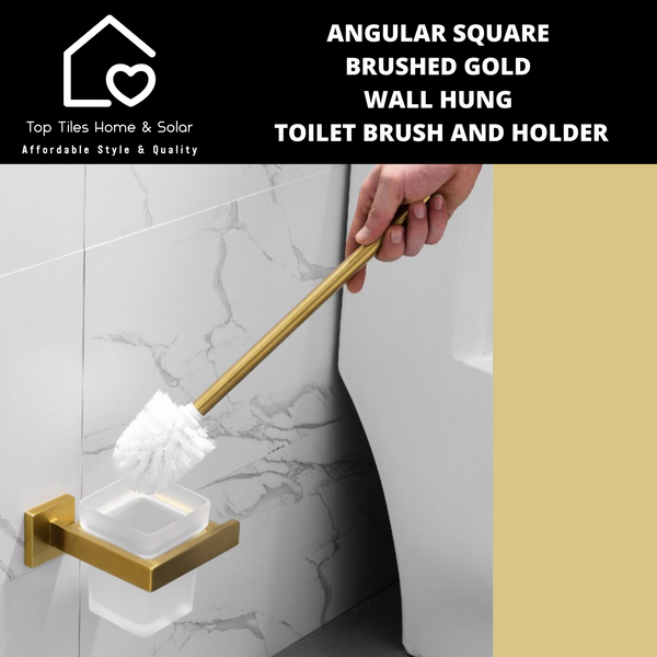 Angular Square Brushed Gold Wall Hung Toilet Brush and Holder