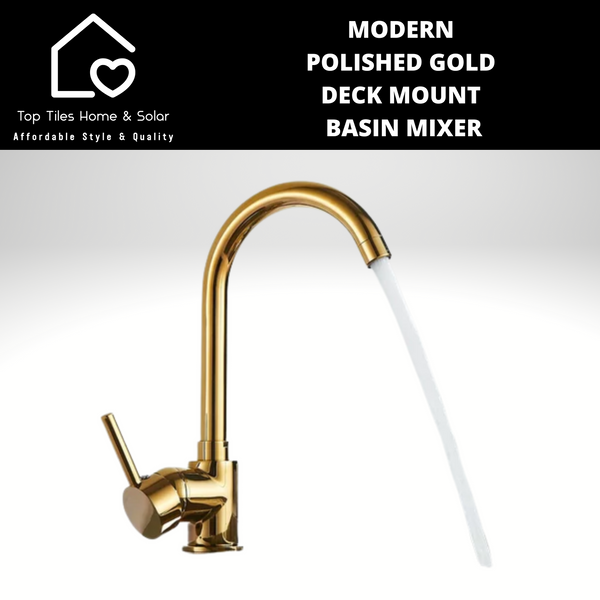 Modern Polished Gold Deck Mount Basin Mixer