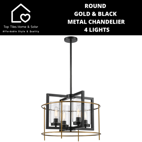 Round Gold & Black Metal Chandelier - 4 Lights