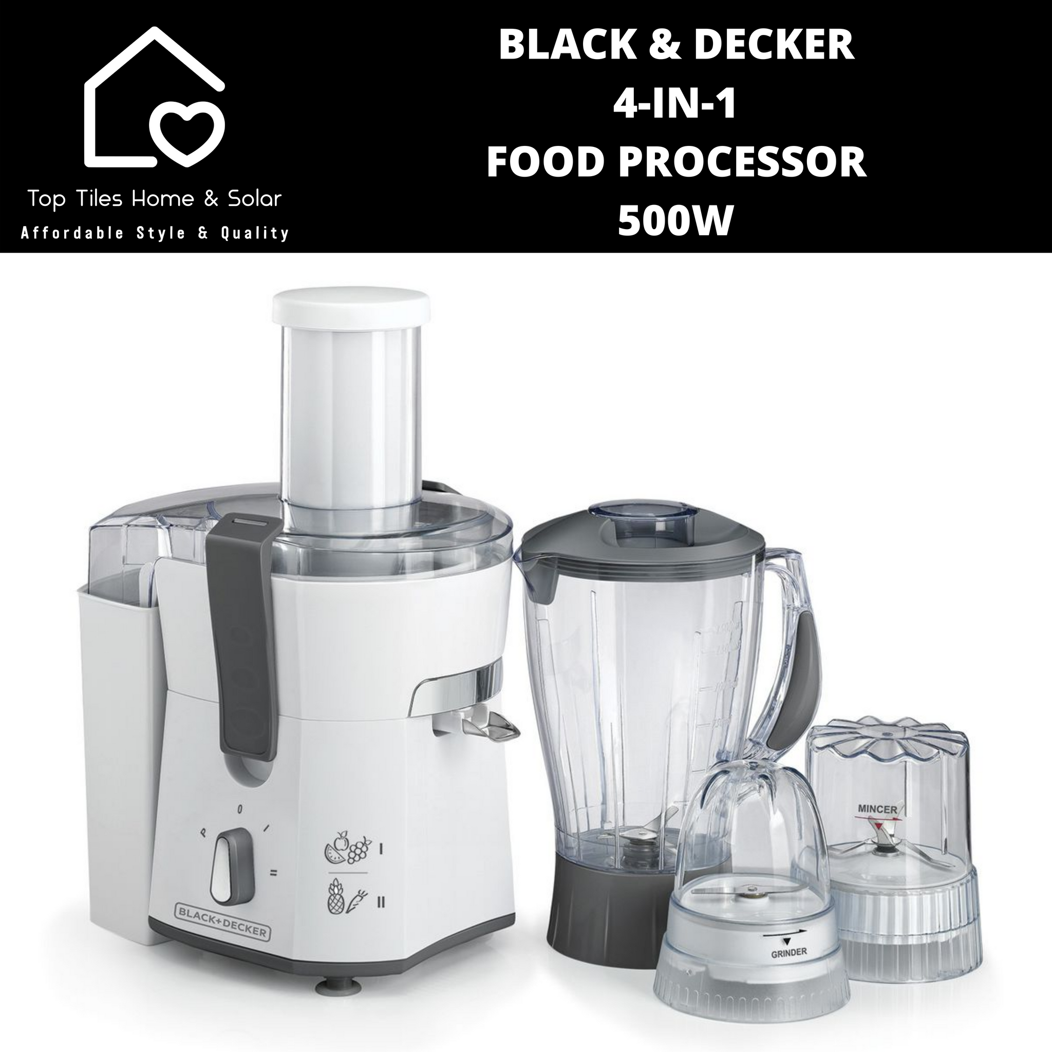 Black Decker 4 In 1 Food Processor 500W Top Tiles Home Solar