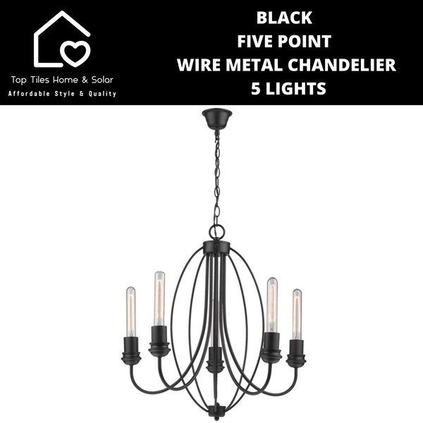 Black Five Point Wire Metal Chandelier - 5 Lights