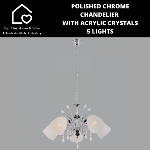 Polished Chrome Chandelier With Acrylic Crystals - 5 Lights