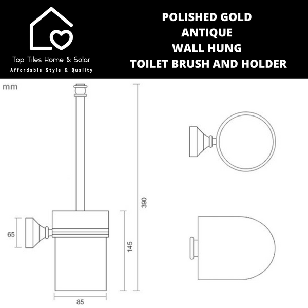 Polished Gold Antique Wall Hung Toilet Brush and Holder