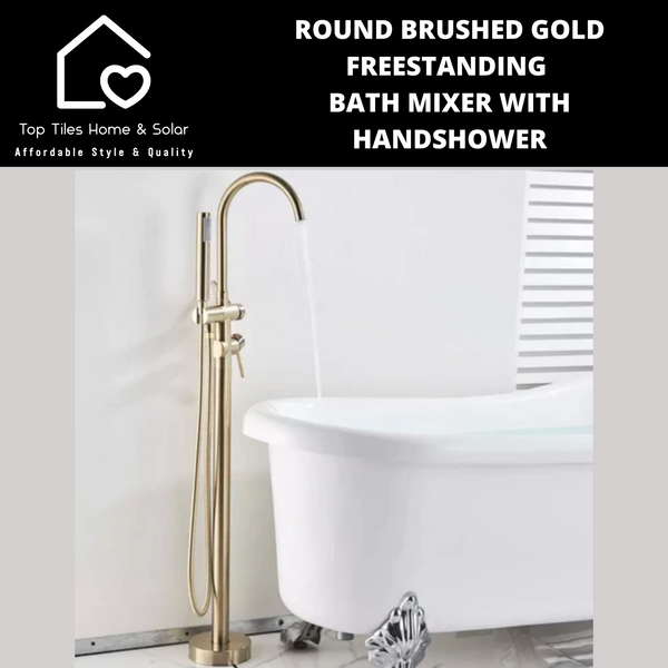 Round Brushed Gold Freestanding Bath Mixer With Handshower