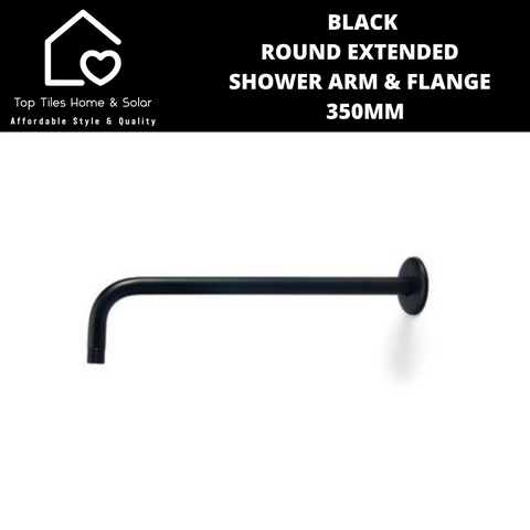 Black Round Extended Shower Arm & Flange - 350mm