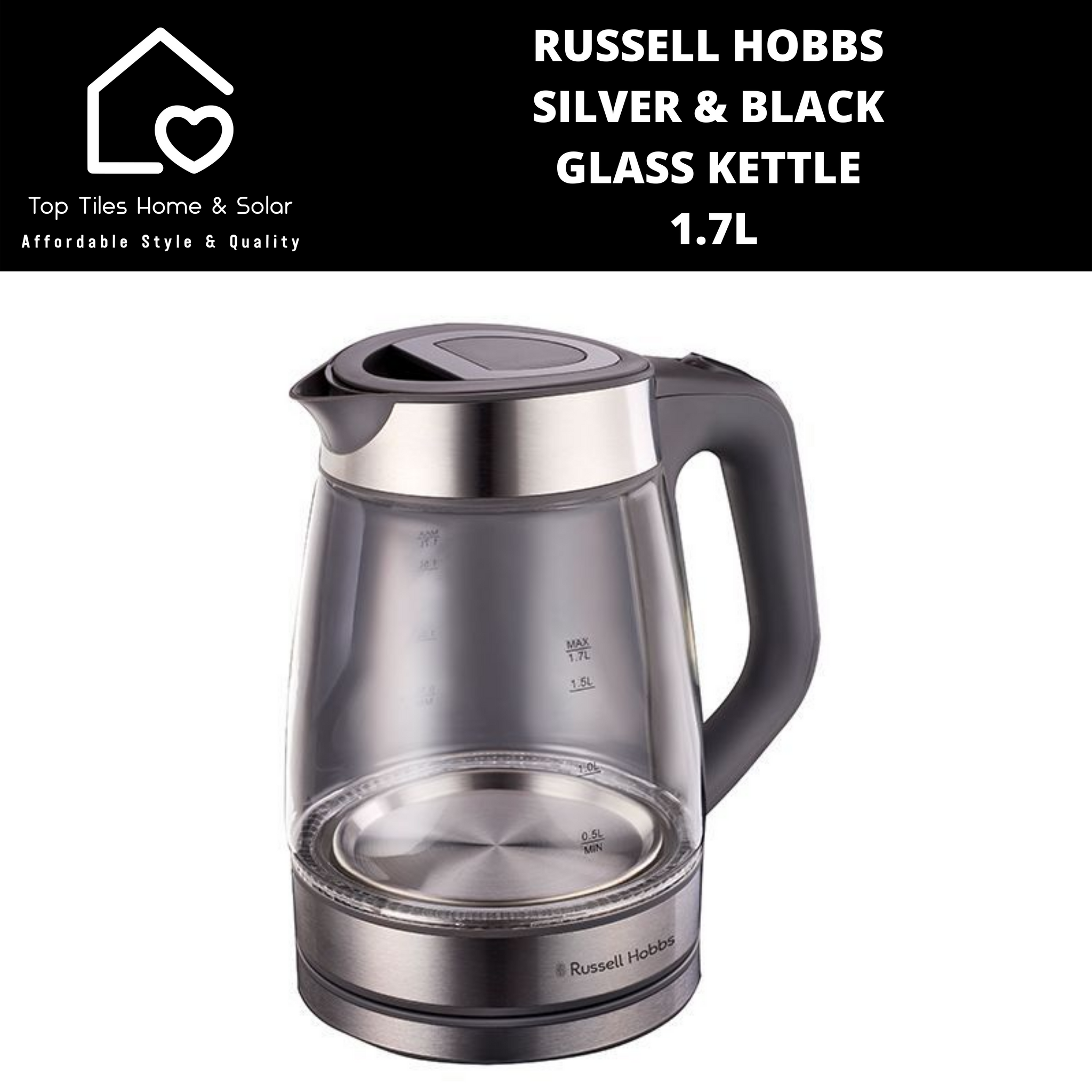 Russell Hobbs Silver & Black Illuminating Glass Kettle - 1.7L