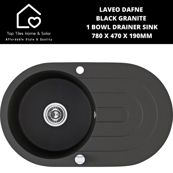 Laveo Dafne Black Granite 1 Bowl Drainer Sink - 510 x 205mm