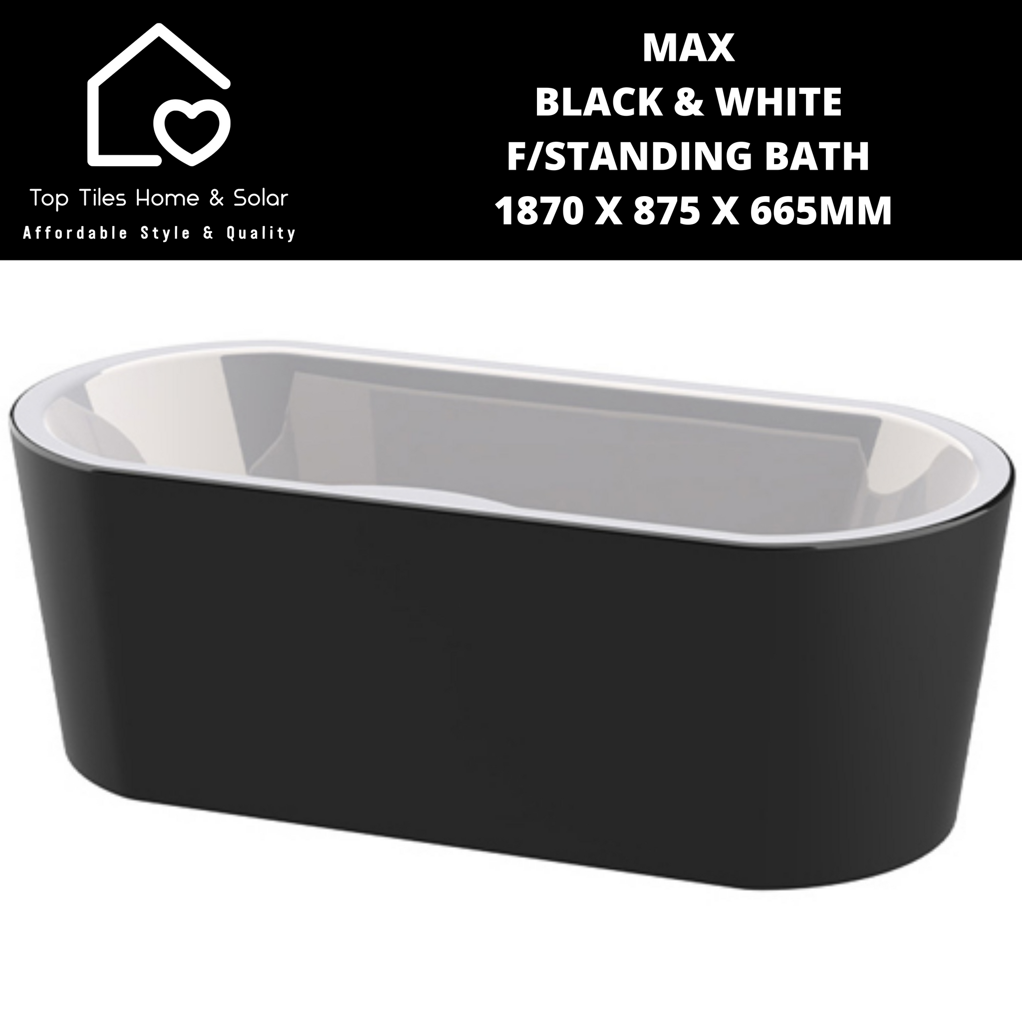 Max Black & White F/Standing Bath 1870 x 875 x 665mm