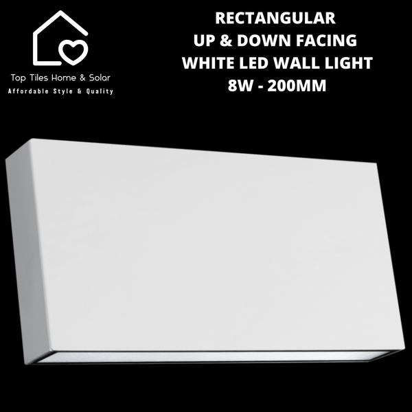 Rectangular Up & Down Facing White LED Wall Light - 8W 200mm