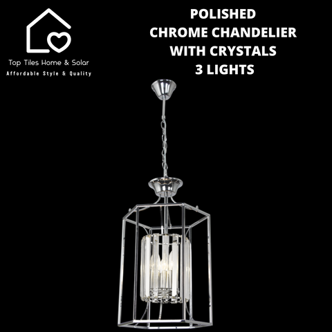 Polished Chrome Chandelier With Crystals - 3 Lights