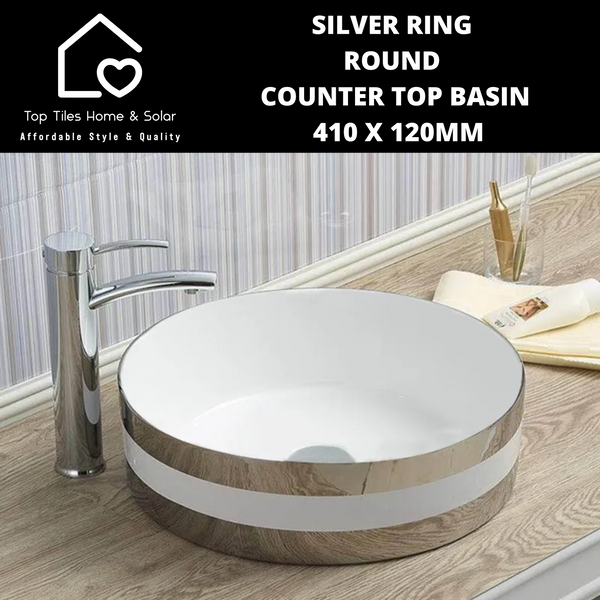 Silver Ring Round Counter Top Basin - 410 x 120mm