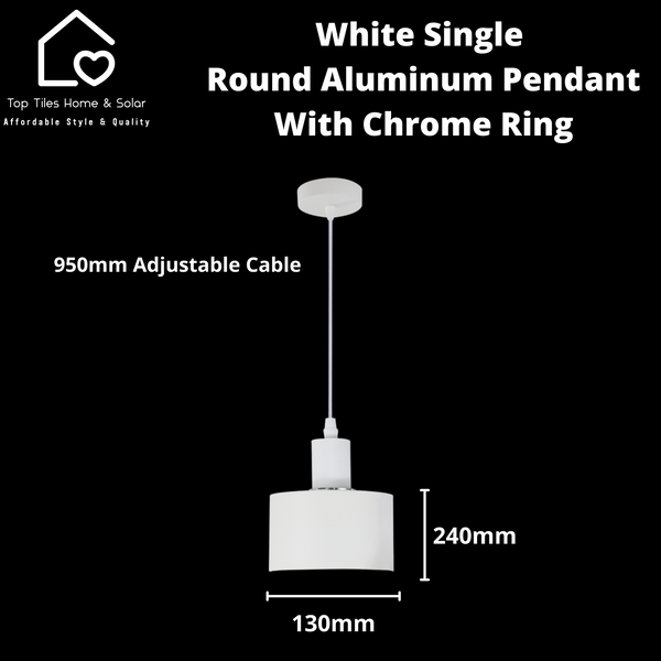 White Single Round Aluminum Pendant with Chrome Ring