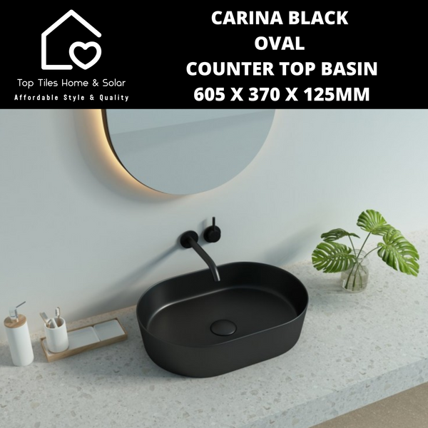 Carina Black Oval Counter Top Basin - 605 x 370 x 125mm