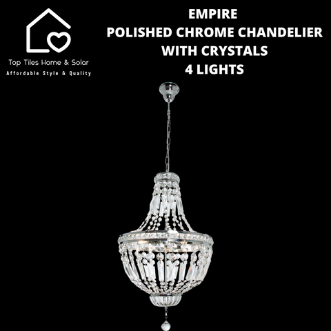 Empire Polished Chrome Chandelier With Crystals - 4 Lights