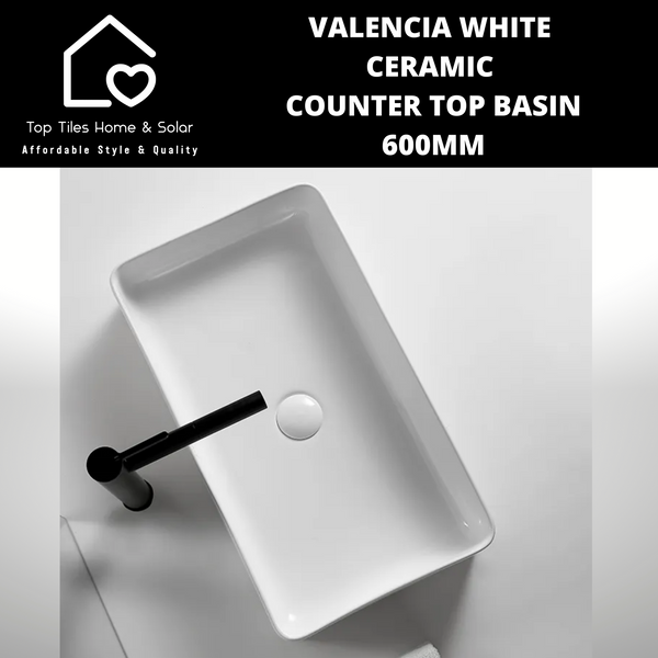 Valencia White Ceramic Counter Top Basin - 600mm