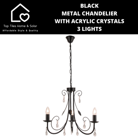 Black Metal Chandelier With Acrylic Crystals - 3 Lights