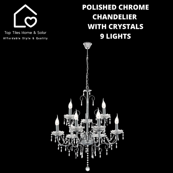 Polished Chrome Chandelier With Crystals - 9 Lights