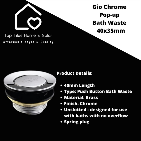 Gio Chrome Pop-up Bath Waste - 40x35mm