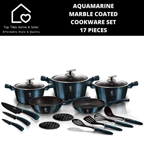 Aquamarine Marble Coated Cookware Set - 17 Pieces