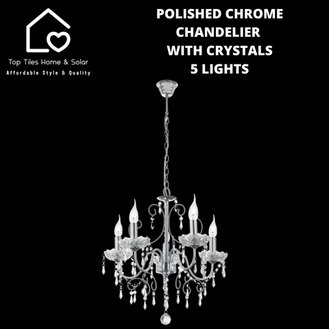 Polished Chrome Chandelier With Crystals - 5 Lights