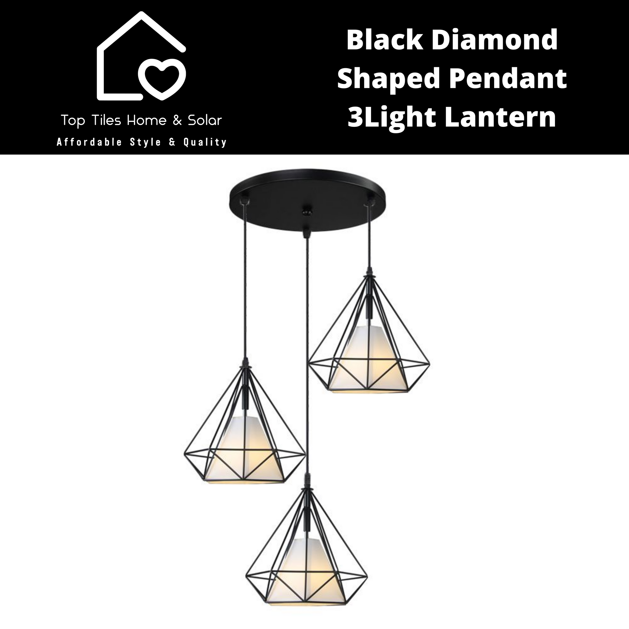 Black Diamond Shaped Pendant - 3Light Lantern Round Cup