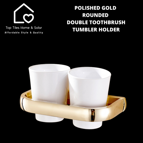 Polished Gold Rounded Double Toothbrush Tumbler Holder