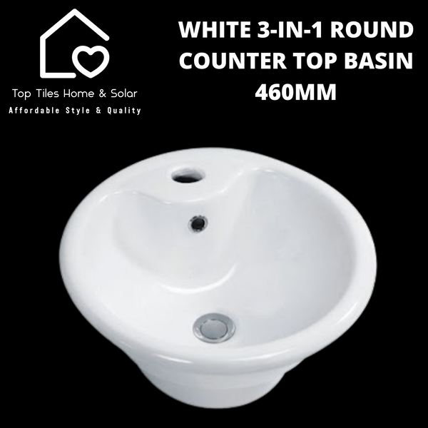 White 3-In-1 Round Counter Top Basin - 460mm