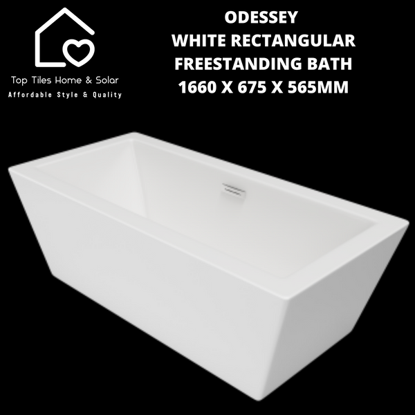 Odessey White Rectangular Freestanding Bath - 1660 x 675 x 565mm