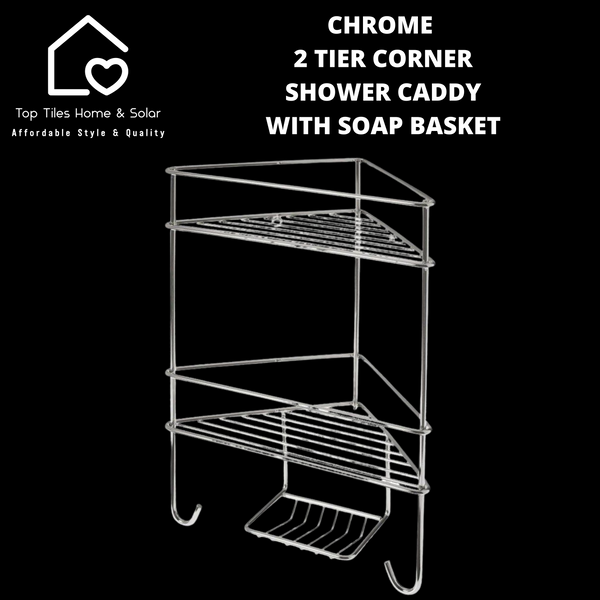 Chrome 2 Tier Corner Shower Caddy With Soap Basket