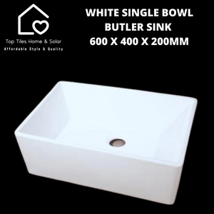 White Single Bowl Butler Sink - 600 x 400 x 200mm