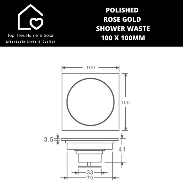 Polished Rose Gold Shower Waste - 100 x 100mm