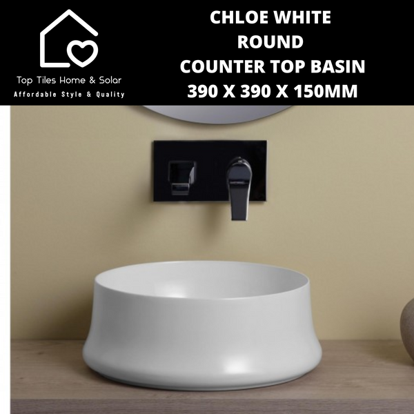 Chloe White Round Counter Top Basin - 390 x 390 x 150mm