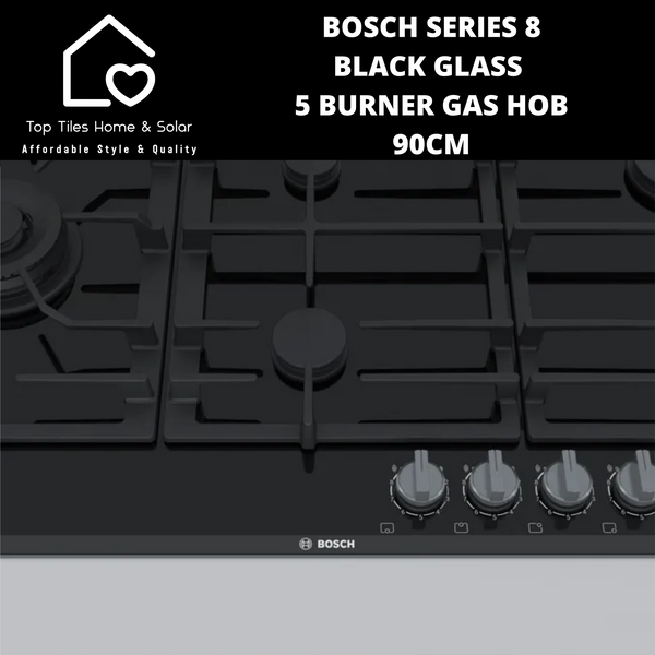 Bosch Series 8 - Black Glass 5 Burner Gas Hob - 90cm