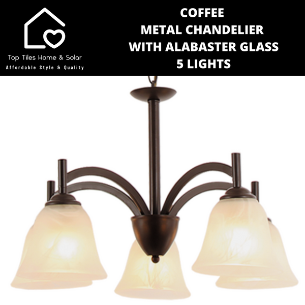 Coffee Metal Chandelier With Alabaster Glass - 5 Lights