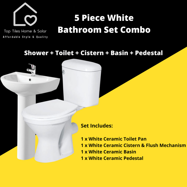 5 Piece White Bathroom Set - Combo