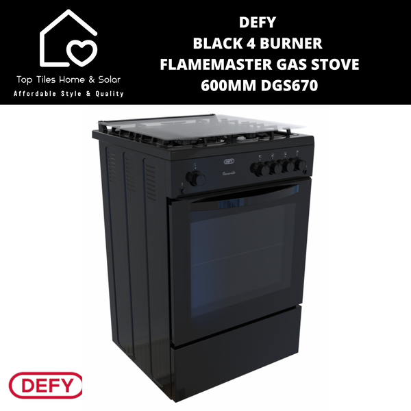 Defy Black 4 Burner FlameMaster Gas Stove - 600mm DGS670