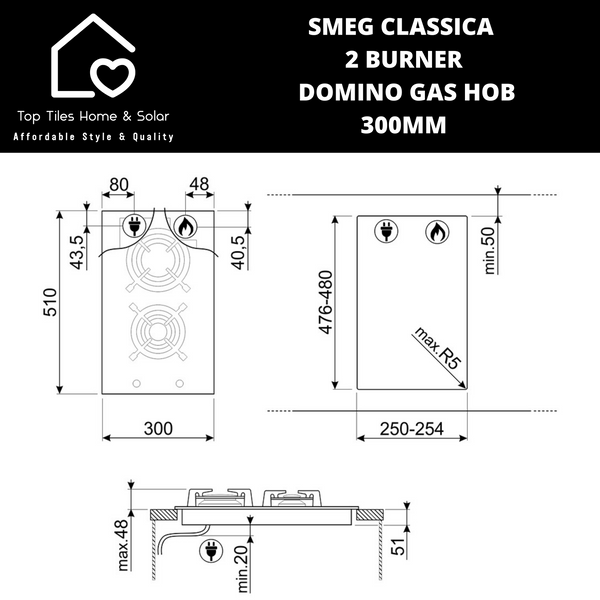 Smeg Classica 2 Burner Domino Gas Hob - 300mm